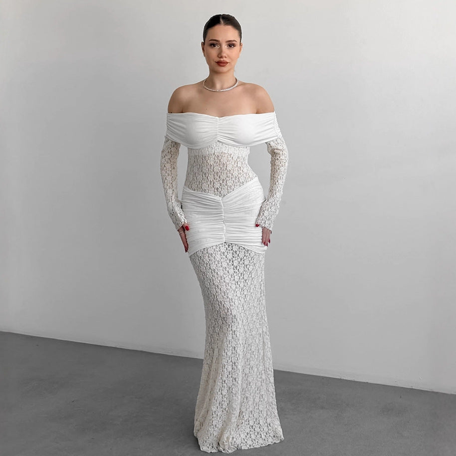 French white lace openwork dress