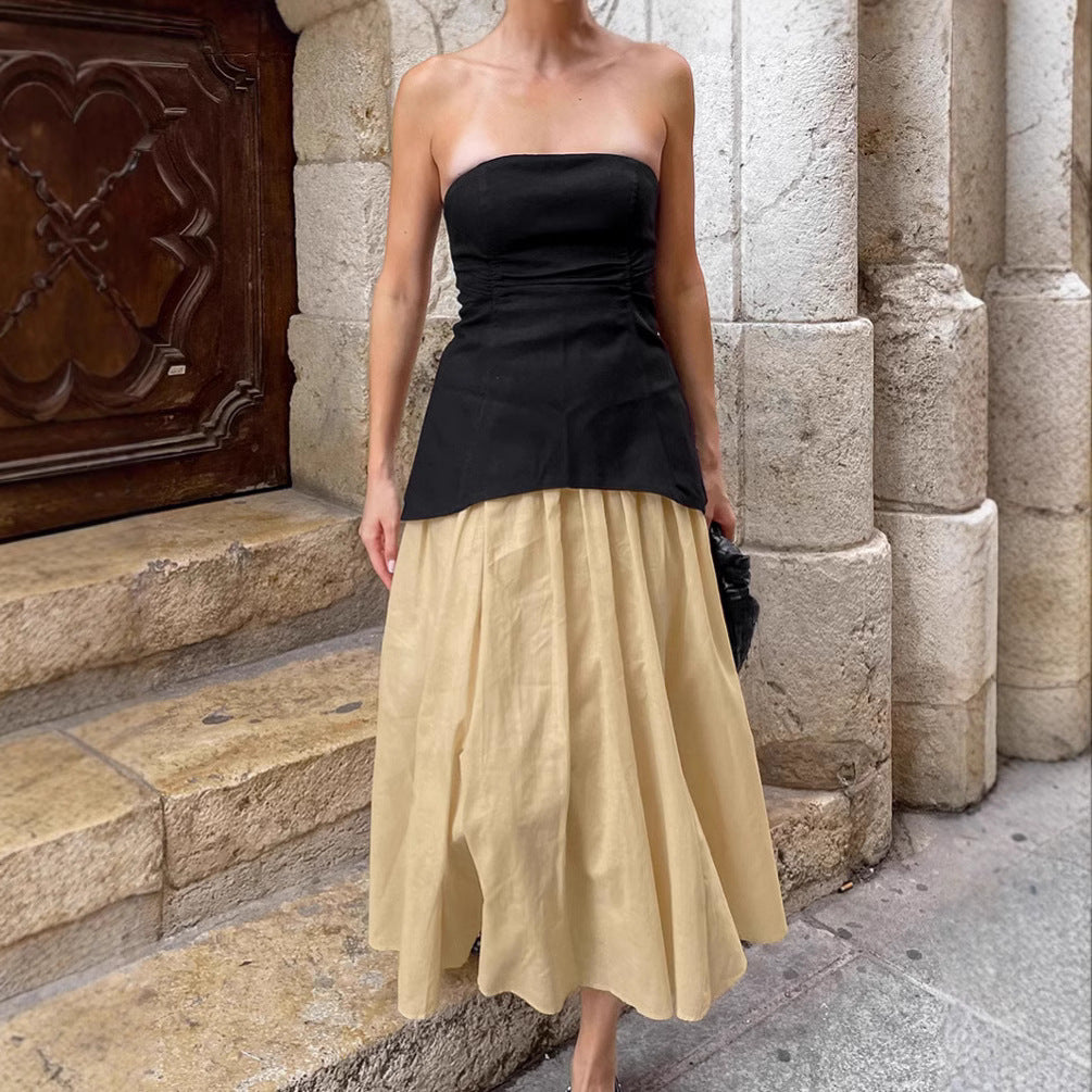 Sophisticated Strapless Tank Top and Long Skirt Two-Piece Set