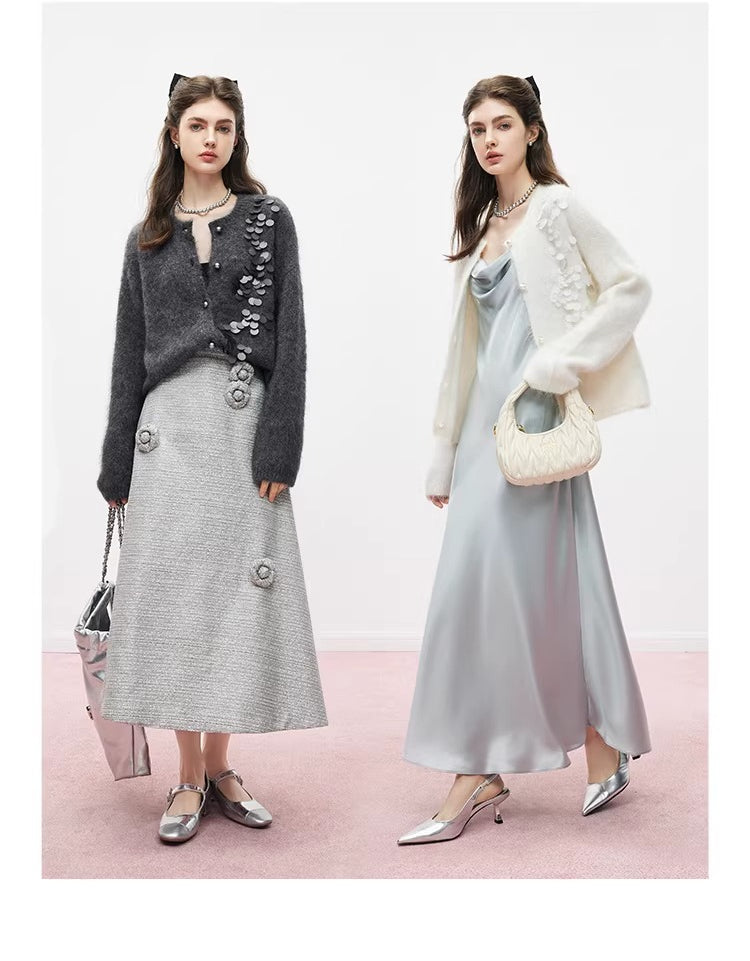 Women's Gray Alpaca Wool Knit Cardigan Jacket