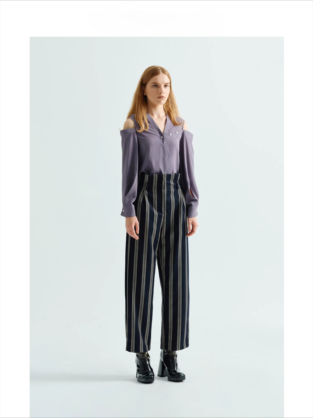 New Arrival Fall/Winter Petite High-Waisted Striped Cropped Pants