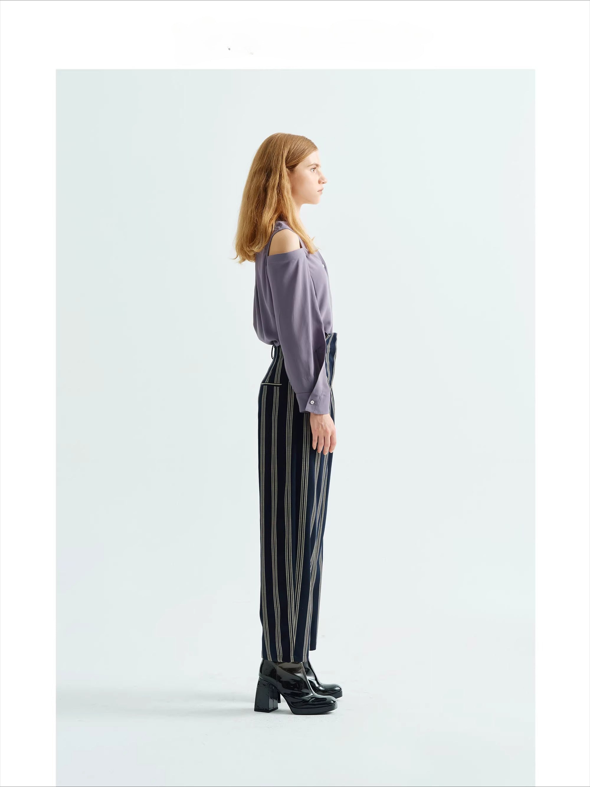 New Arrival Fall/Winter Petite High-Waisted Striped Cropped Pants